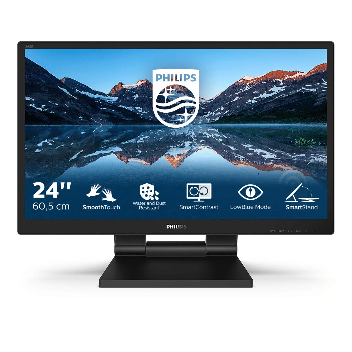 Philips 242B9T 24-Inch Touchscreen Monitor - Full HD 1920x1080, 60Hz, Adjustable Height, VGA/DVI/HDMI/DisplayPort, USB Hub - Black | Perfect for Office Work, Graphic Design & Home Entertainment