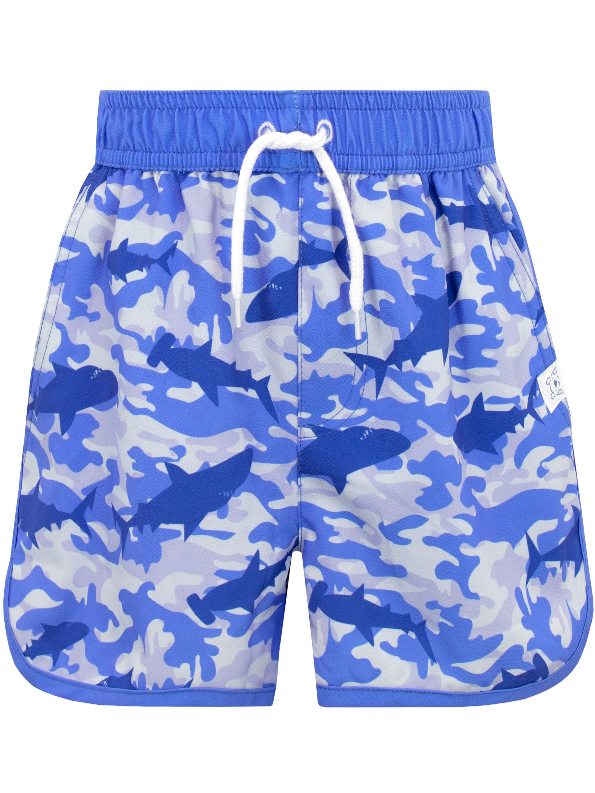 Boys' Camo Shark Print Swim Trunks - Quick Dry Beach Shorts for Swimming, Surfing & Summer Activities