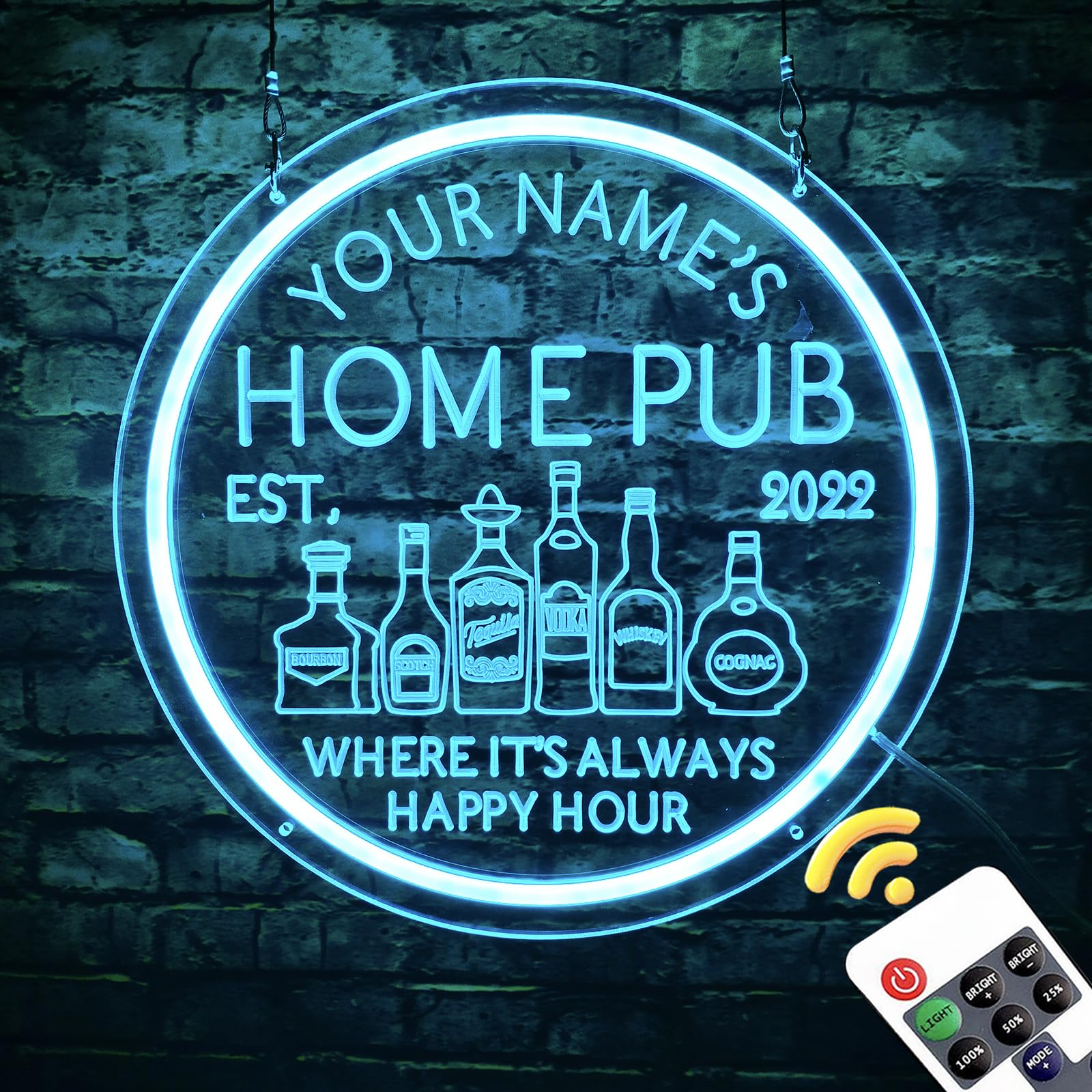 Custom LED Neon Sign with Remote - Personalized Dimmable Bar Light for Man Cave, Home Bar, Bistro & Shop Decor - 16''x16'' Wall Art - Perfect Gift for Men, Dad & Birthday Celebrations