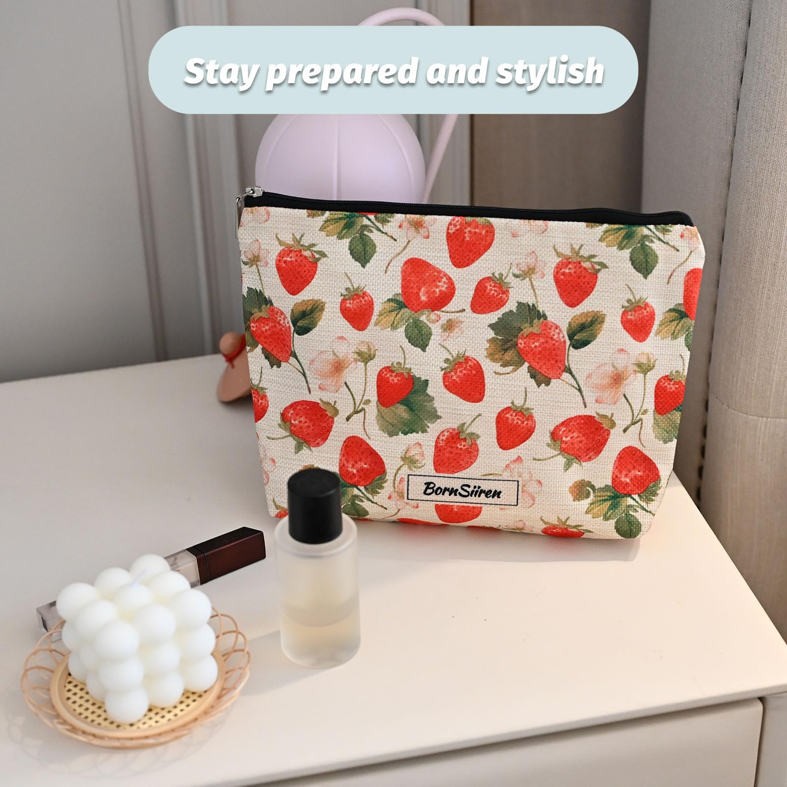 Strawberry Cosmetic Bag for Women - Travel Toiletry Organizer with Lining | Perfect for Makeup Storage & Travel Accessories