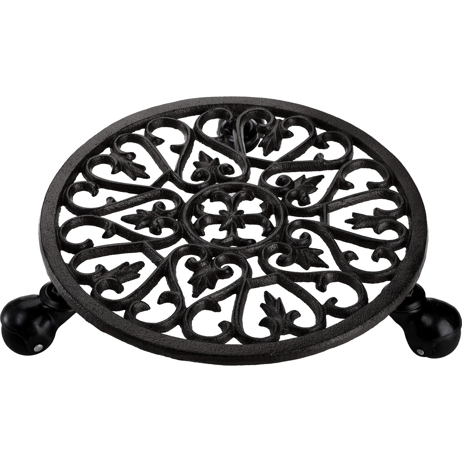 Fasmov Heavy Duty Rolling Plant Caddy with Cast Iron Stand & Wheels - Indoor Outdoor Planter Trolley for Moving Large Pots - Perfect for Patio, Garden, Balcony & Home Decor