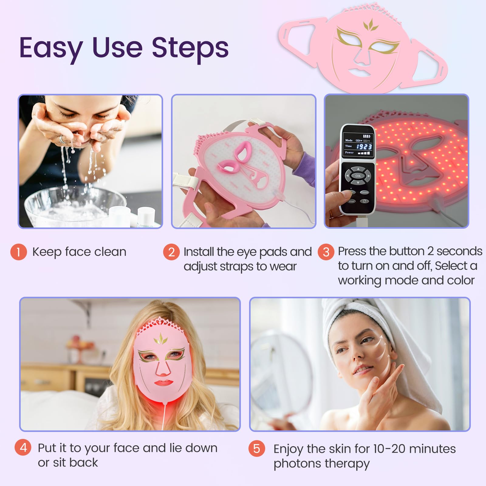7-Color LED Light Therapy Mask for Face - Red & Blue Light Facial Skin Care Device for Collagen Production & Anti-Aging | At-Home Spa Treatment & Professional Skincare Solution