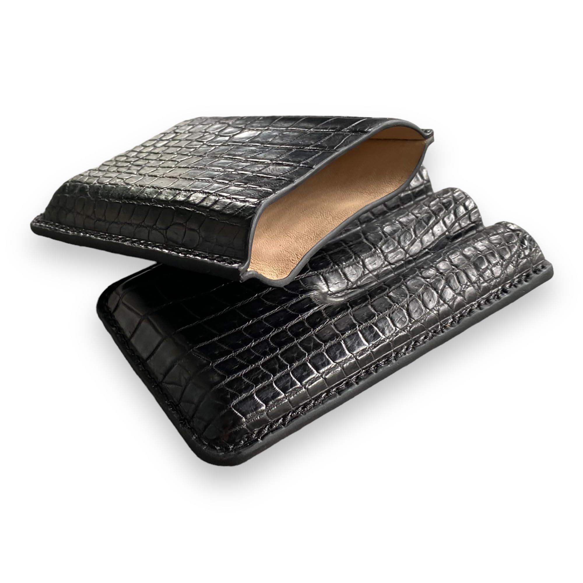 Premium Handmade Black Genuine Alligator Leather Cigar Case - Luxury Cigar Humidor for 2-3 Cigars - Elegant Cigar Cover & Travel Tube Protector - Perfect Gift for Dad, Him & Cigar Enthusiasts (Great for Weddings, Business Gifts & Collector's Display)
