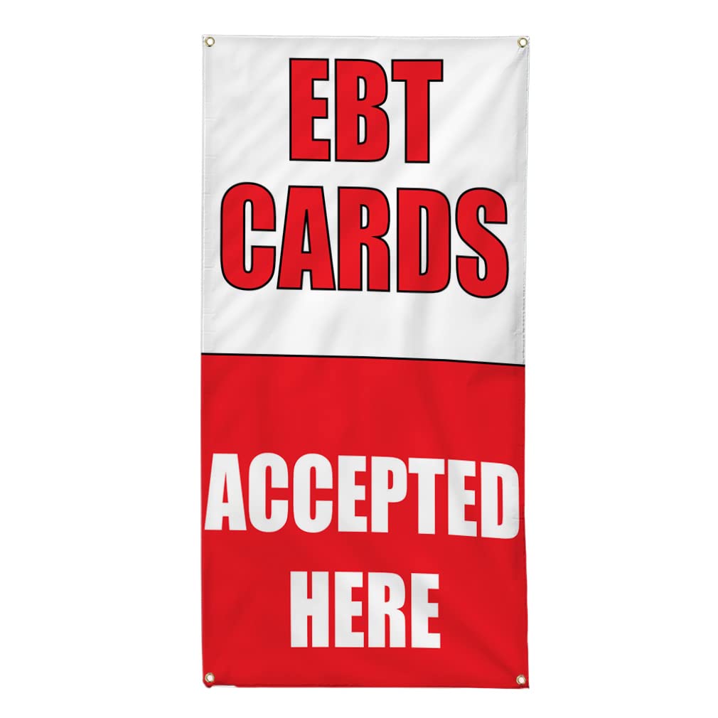 Premium Vertical Vinyl Banner - Multiple Sizes (96x48 Inches) | Weatherproof Outdoor Business Sign with 8 Grommets | EBT Cards Accepted Here Promotion | Perfect for Storefronts, Yard Sales & Industrial Advertising