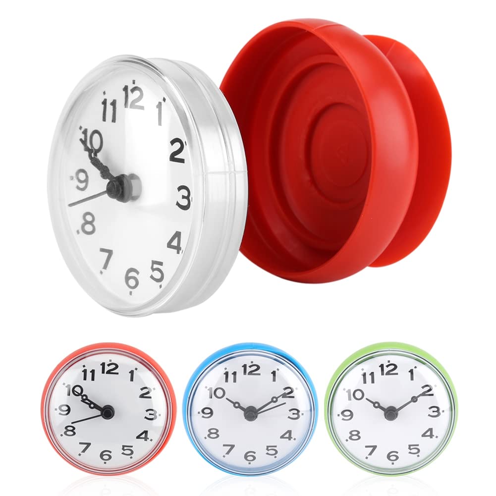 Waterproof Suction Cup Wall Clock - Round Arabic Digital Dial for Bathroom & Kitchen (Red)