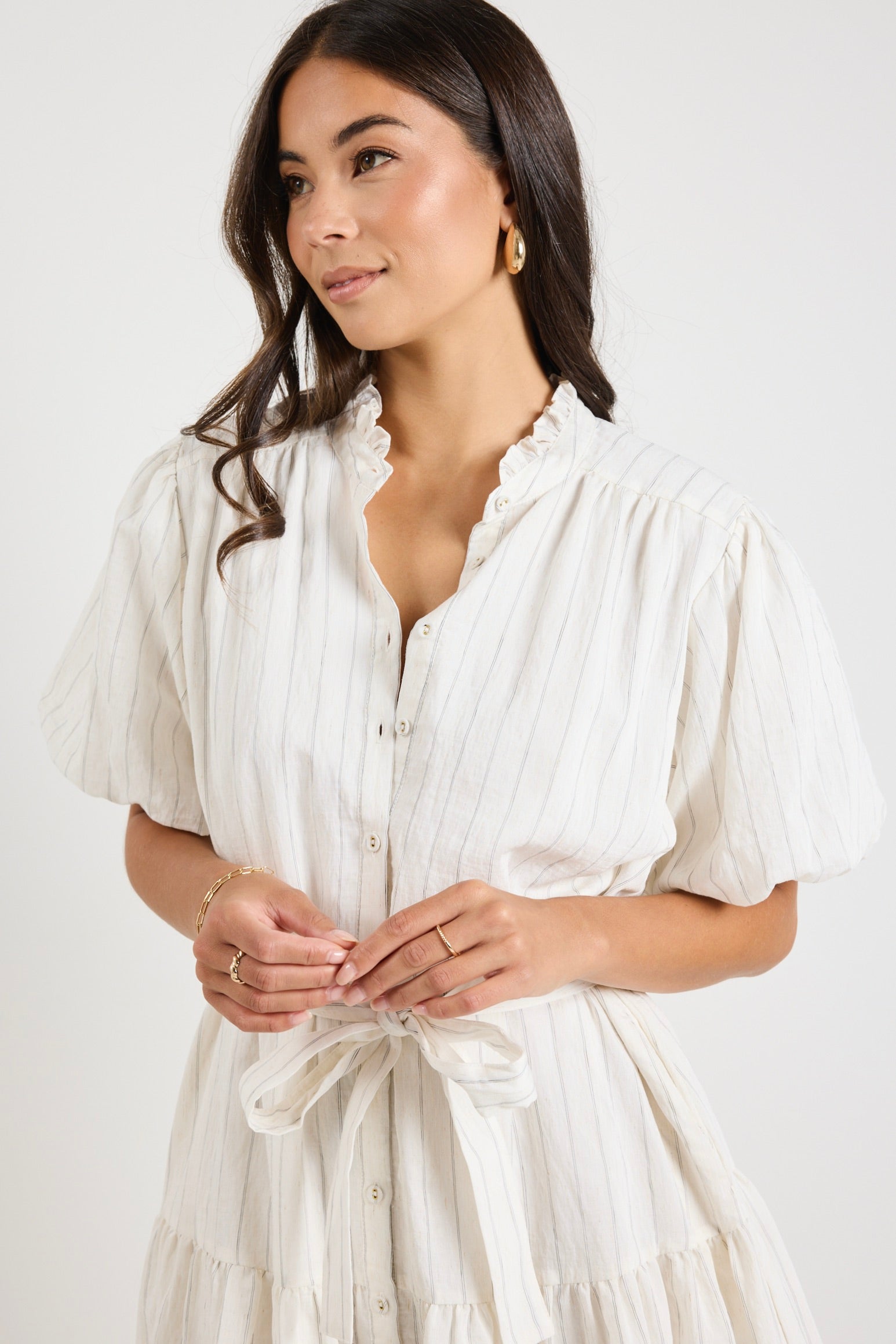 Delphi Ivory Stripe Drop Waist Belted Mini Dress for Women - Elegant Summer Party Cocktail Dress for Weddings, Dates & Special Occasions