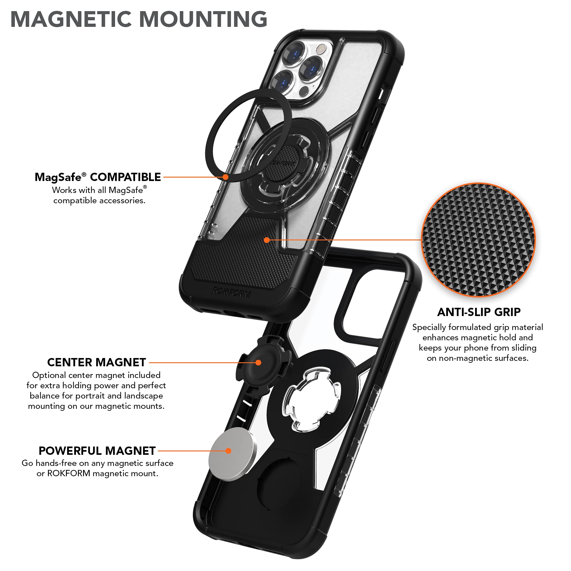 Rokform Crystal Clear iPhone 13 Pro Max Case with Dual Magnet Swivel Car Mount - Secure Phone Holder for Car, Truck, Van | Perfect for Hands-Free Navigation & Safe Driving