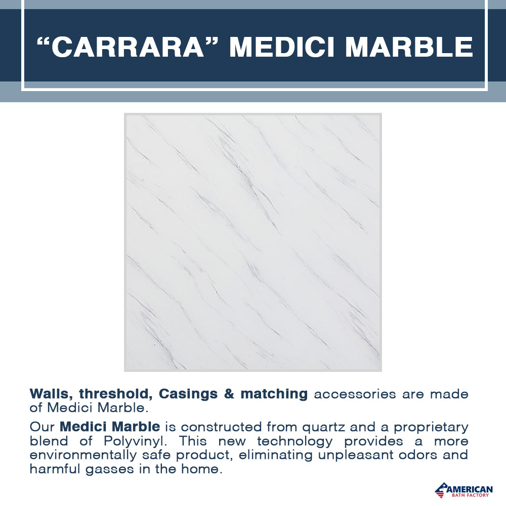 Freedom 60 Alcove Carrara Medici Marble & Pearl Hex Mosaic Tile - DIY Shower Remodel Kit for Bathroom & Backsplash Upgrade | Waterproof & Easy Installation