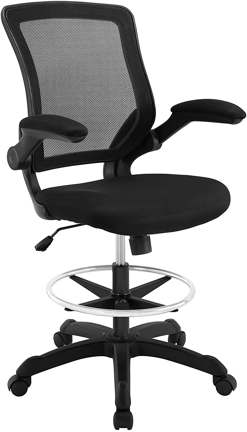 Veer Black Drafting Chair with Flip-Up Arms - Adjustable Office Chair for Reception Desk, Drafting Table & Home Office - Ergonomic High Stool for Comfortable Working & Studying