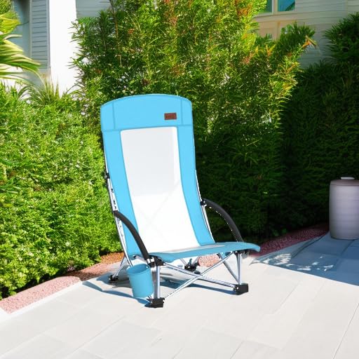 Premium 2-Pack High Back Beach Chairs for Adults with Cooler, Cup Holder & Carry Bag - Heavy Duty Compact Folding Chairs for Outdoor, Camping, BBQ, Travel, Picnic, Festival - Perfect for Beach Vacations, Backyard Relaxing & Summer Adventures (Blue)