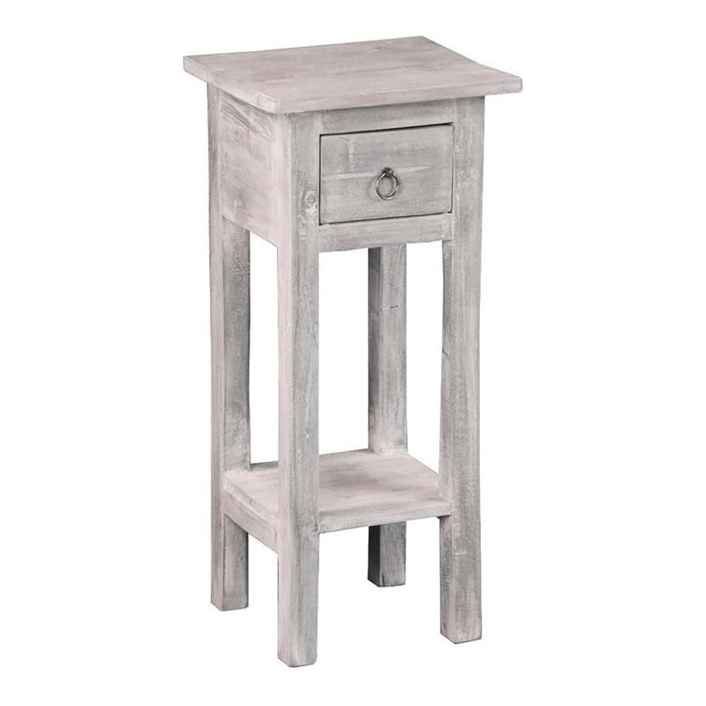 Distressed Light Gray Narrow Wood Side Table by Sunset Trading - Rustic Cottage Style End Table for Living Room, Bedroom & Patio Decor
