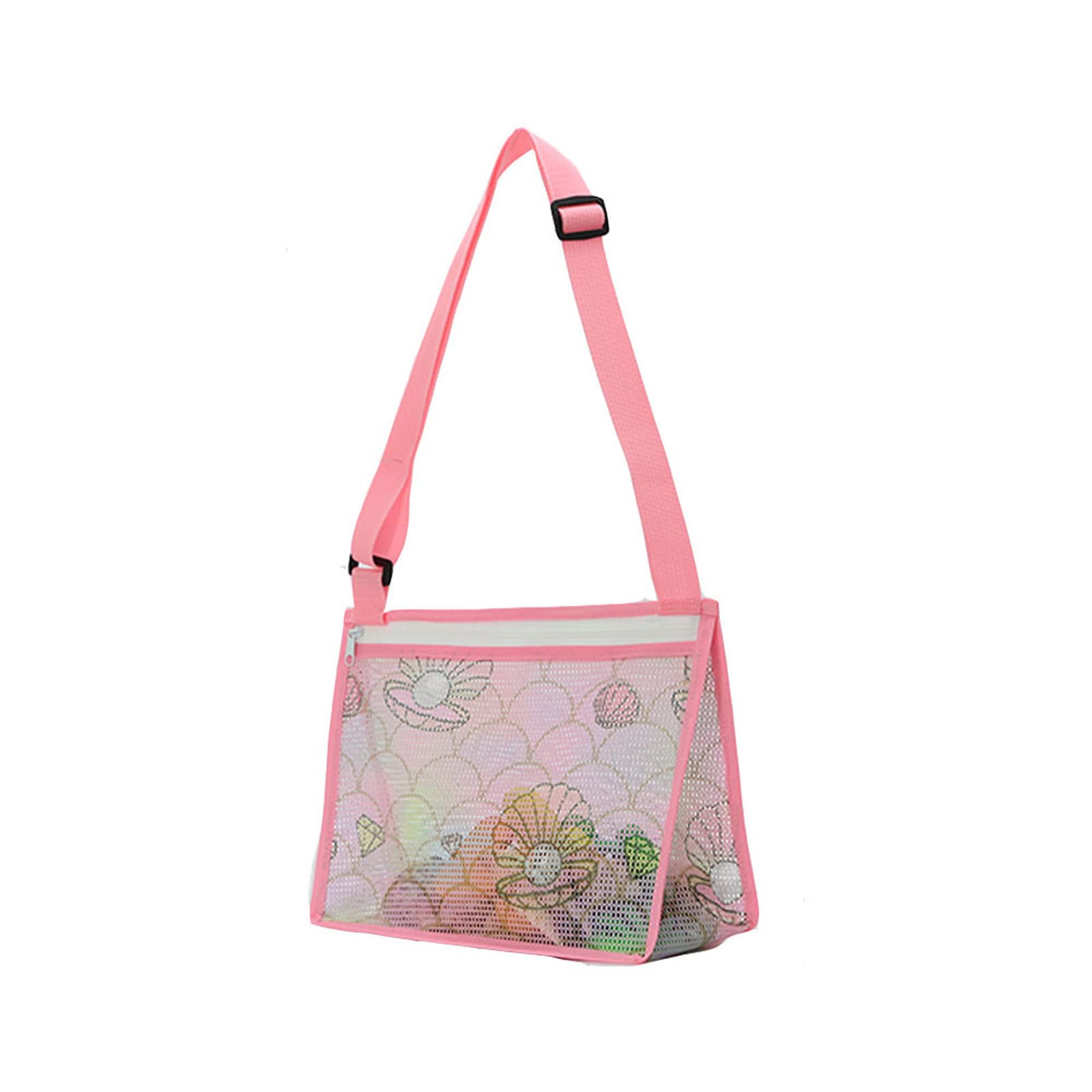 JPYYAXL Mesh Single Shoulder Bag for Beach Toys - Foldable Lightweight Zippered Shell Collection Bag for Kids | Perfect for Beach Trips, Poolside Storage & Seashell Hunting