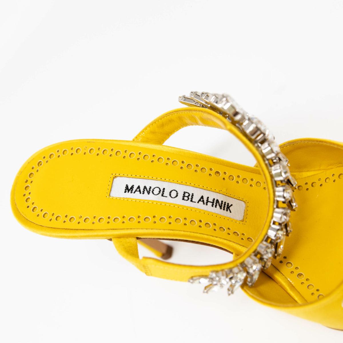 Manolo Blahnik Women's Yellow Satin Lurum Pumps Size 36.5 - Elegant High Heels for Weddings, Parties & Special Occasions