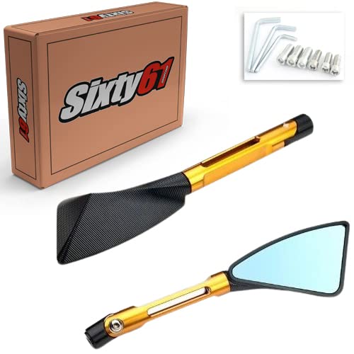 Sixty61 Black and Gold Adjustable CNC Triangle Mirrors for Suzuki Hayabusa 1999-2020 - Perfect for Motorcycle Safety and Style Enhancement
