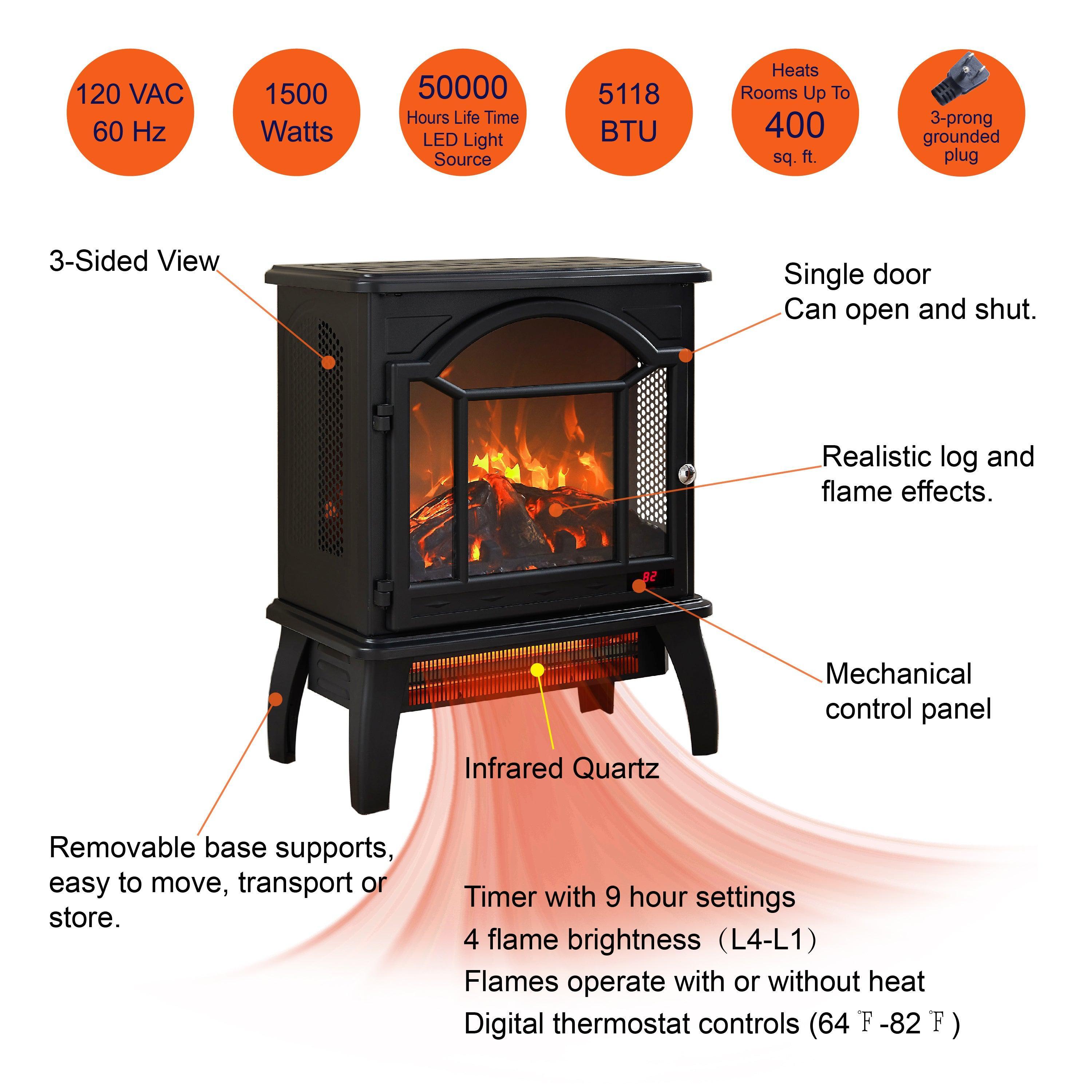 18 Inch 3D Flame Electric Infrared Quartz Fireplace Heater with Remote Control - Realistic Fireplace Stove for Home, Office & Patio - Energy Efficient Indoor/Outdoor Heating Solution
