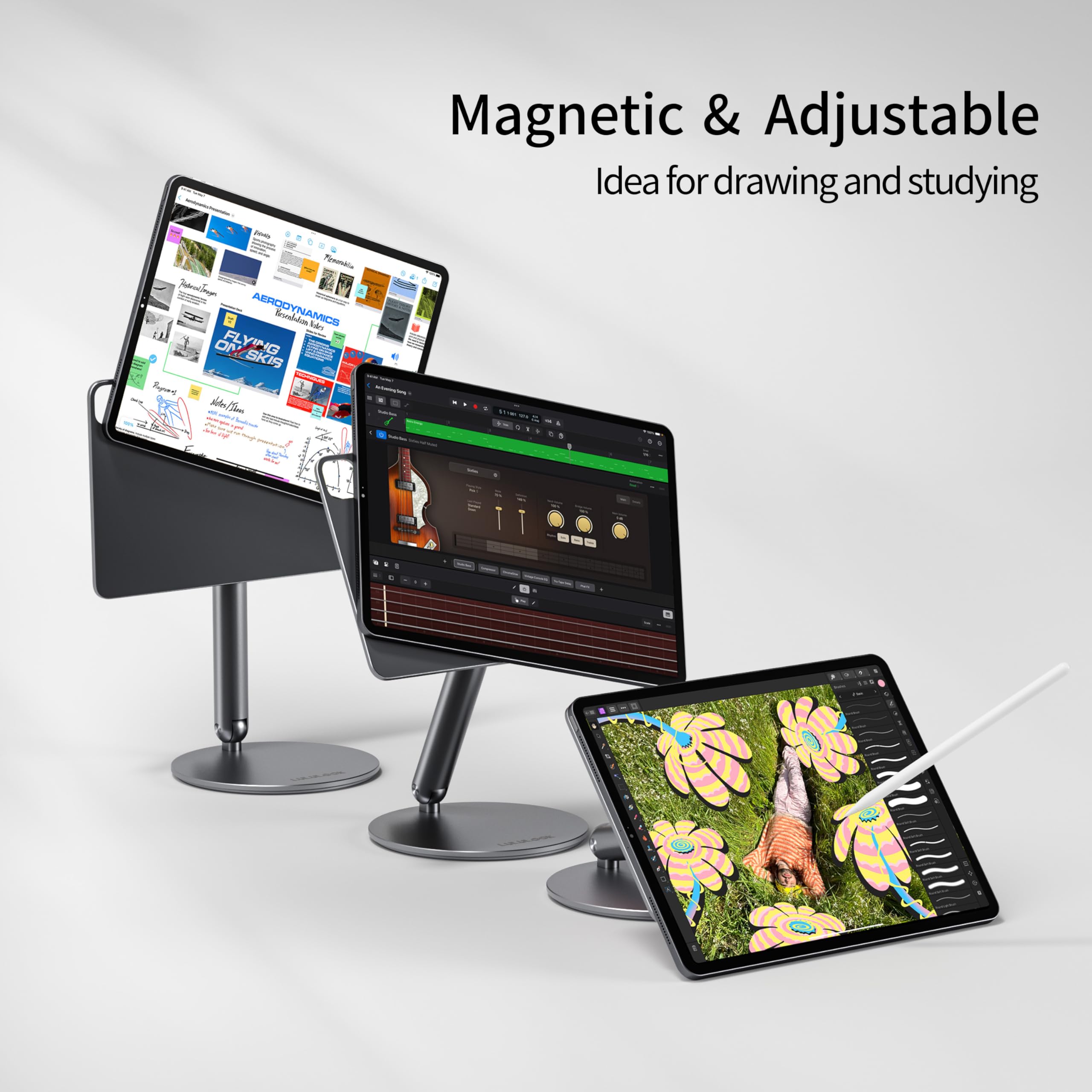 LULULOOK Magnetic Stand for iPad Pro 11 inch M4 (2024) - 360° Adjustable Aluminum Alloy Desk Stand with Foldable Design | Perfect for Home Office, Study, Drawing & Watching Videos