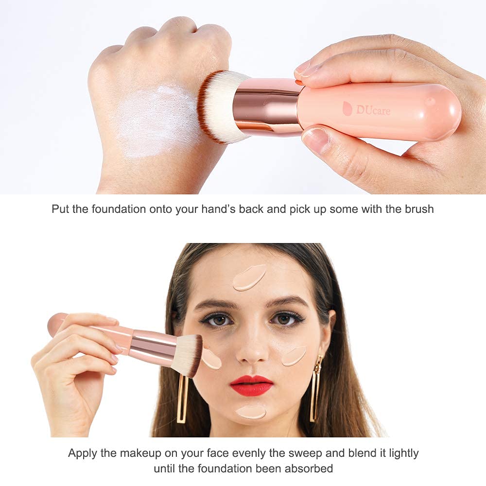 DUcare Professional Flat Top Kabuki Foundation Brush & Makeup Brush Cleanser Set - Perfect for Flawless Liquid & Powder Foundation Application, Travel & Daily Makeup Routine