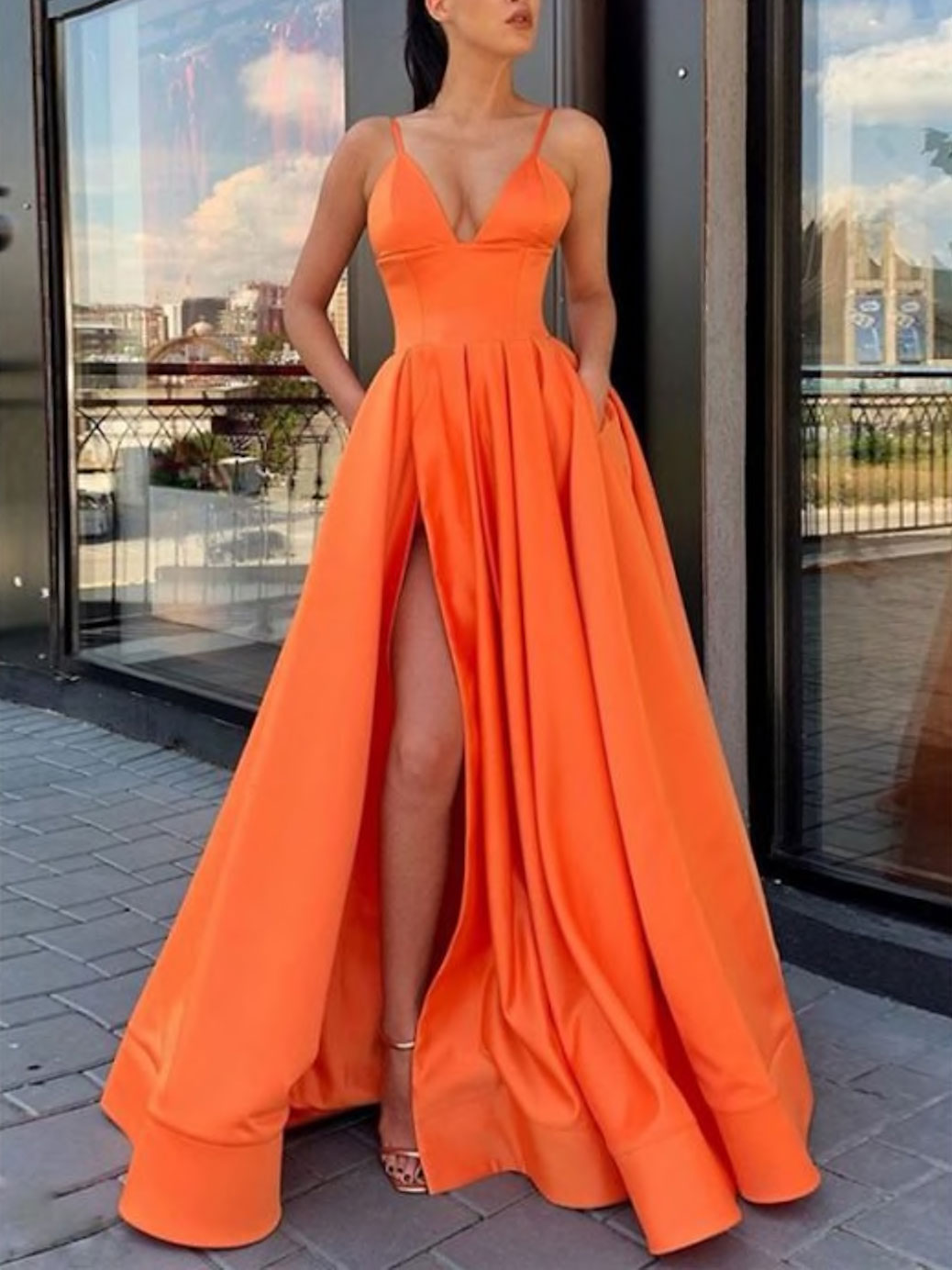 Elegant A-Line V-Neck Satin Prom Dress for Women - Long Formal Evening Gown for Graduation, Homecoming, and Special Occasions