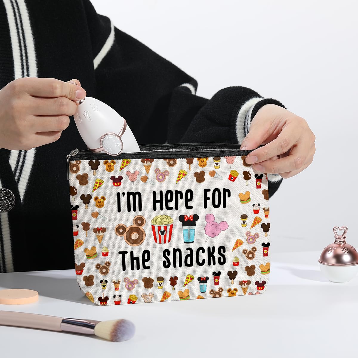 Magic Kingdom Lover Gift - Cute Halloween Snacks Cosmetic Bag for Travel, Girls & Teens - Waterproof Makeup Organizer Zipper Pouch (White) - Perfect for School, Gym, Vacation & Daily Essentials Storage