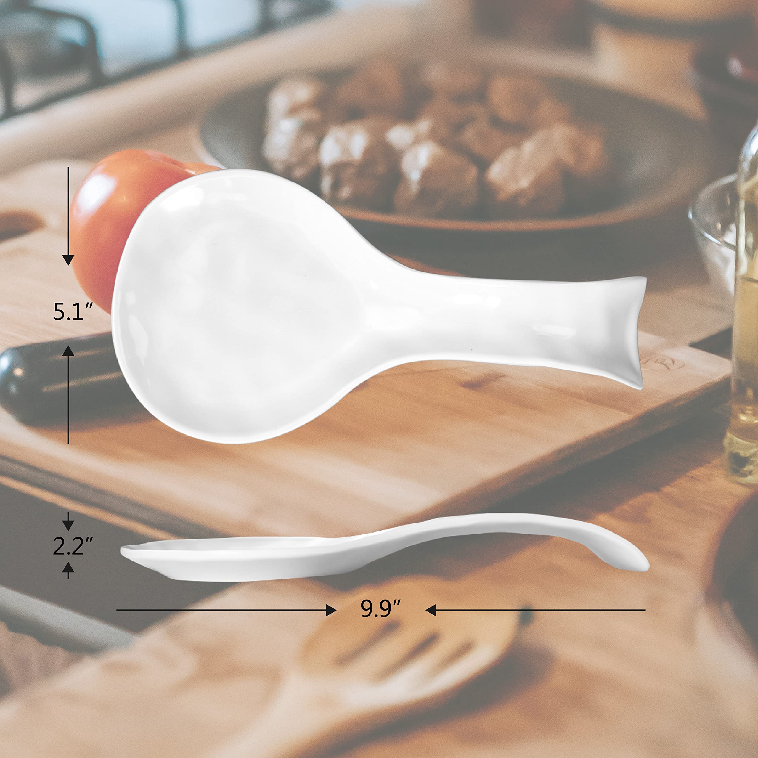 Modern Farmhouse White Melamine Spoon Rest for Kitchen Counter - Large Utensil Holder for Stove Top, Spatula Rest, Kitchen Accessories, Perfect for Cooking, Baking, and Meal Prep