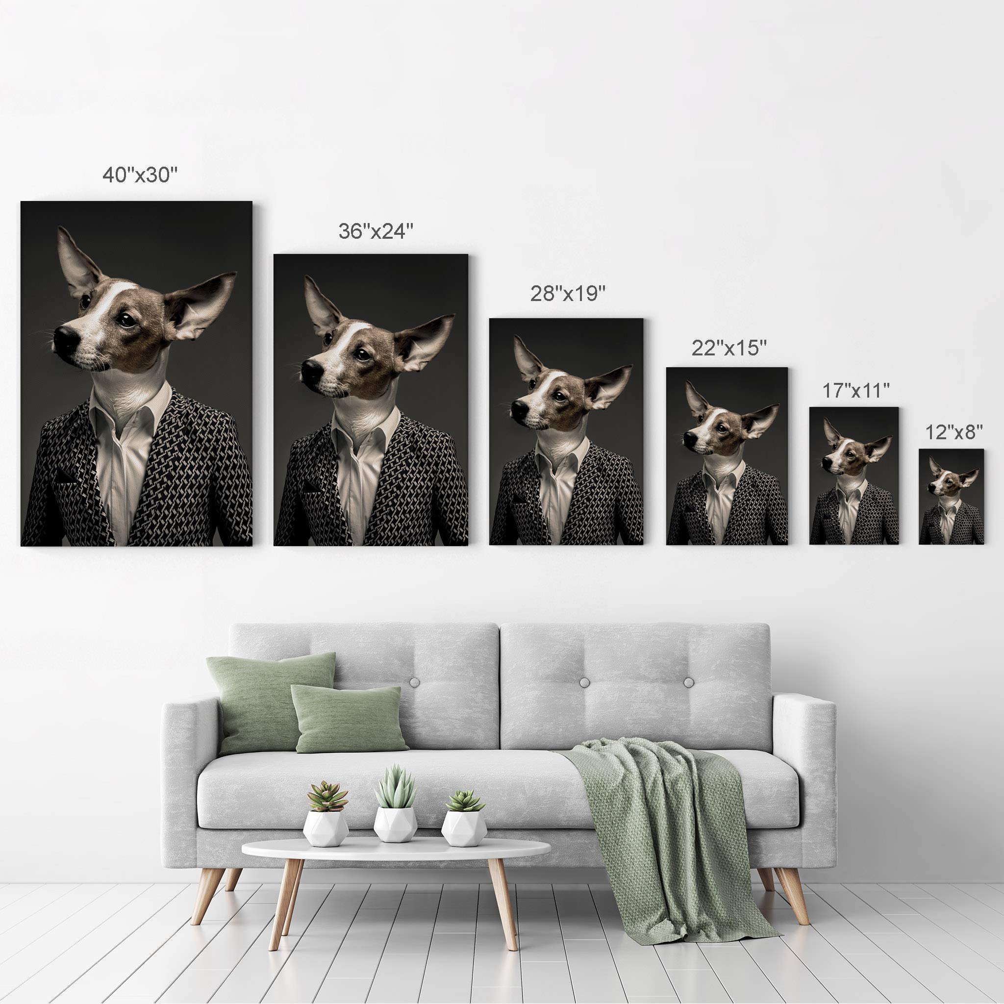 Premium Businessman Dog Portrait Canvas Wall Art - Funny Pet in Suit Print for Dog Lovers, Perfect Gift for Pet Owners (12x8 Inch) - Ideal for Office, Living Room, Bedroom & Nursery Decor