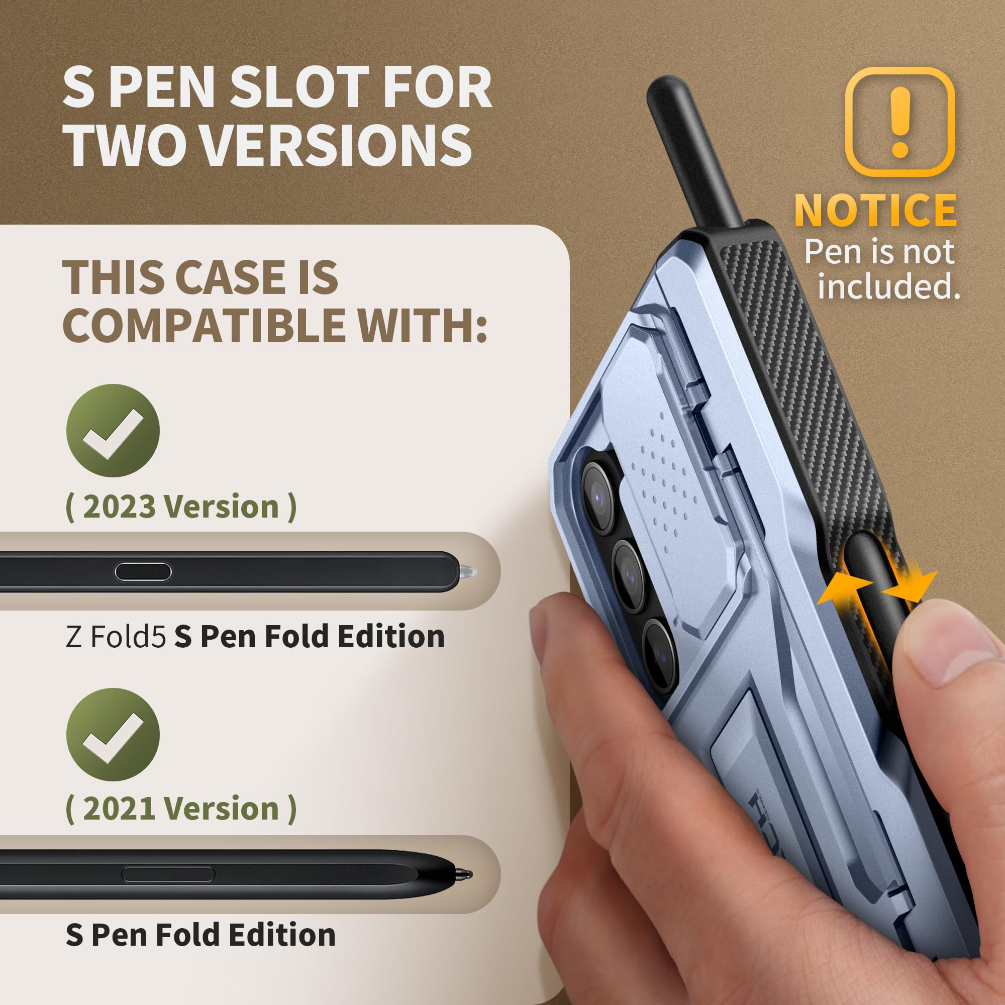 TONGATE Rugged Case for Samsung Galaxy Z Fold 5 with S Pen Holder, Screen Protector & Kickstand | Full-Body Hinge Protection, Belt Clip & Camera Cover | Shockproof Phone Case for Work & Outdoor Activities (ICY Blue)