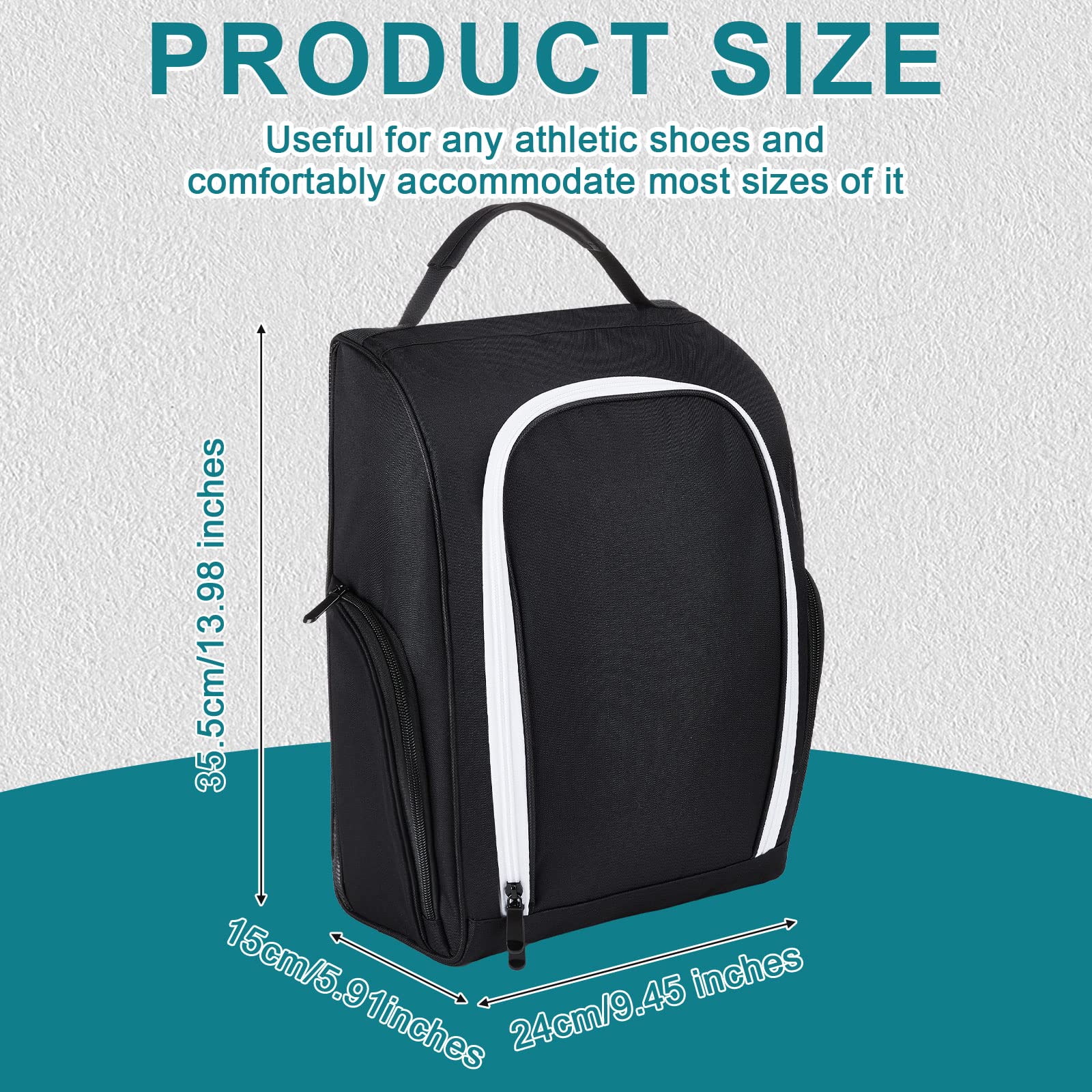 Funtery 2 Pack Golf Shoe Travel Bag - Waterproof Zippered Sports Shoe Carrier with Ventilation & Exterior Pocket for Golf Balls, Tees & Socks - Lightweight Golf Accessories for Men & Women - Perfect for Travel, Gym & Golf Course Use