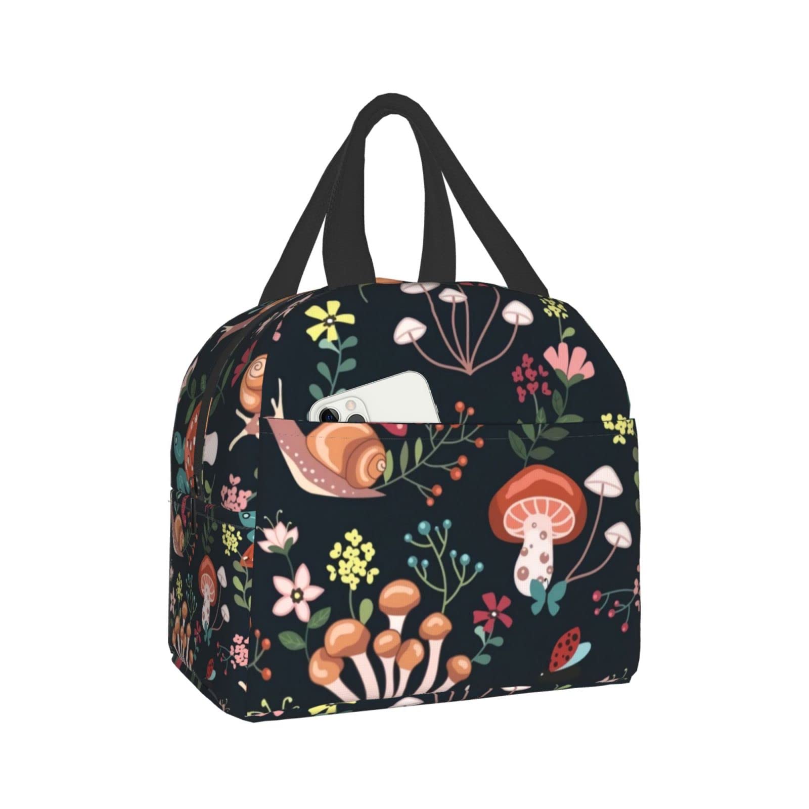 Insulated Lunch Bag for Women - Cute Mushroom Snail Butterfly Design Tote Lunch Box, Perfect for Work, School, Picnics & Outdoor Activities