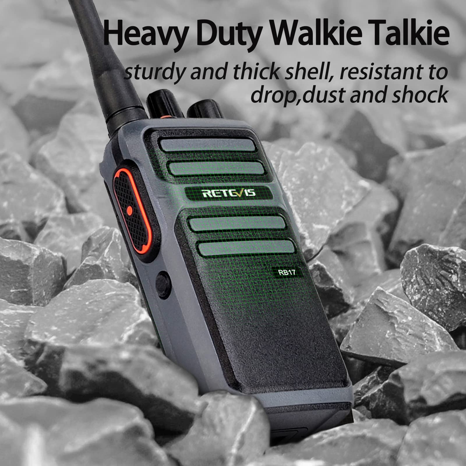 Retevis RB17 4400mAh Long Range Rechargeable Walkie Talkies (10 Pack) - Heavy Duty Two Way Radios with Earpiece, Mic & USB-C Charging - VOX Handsfree, Emergency Alarm - Ideal for School, Construction, Farm & Outdoor Adventures
