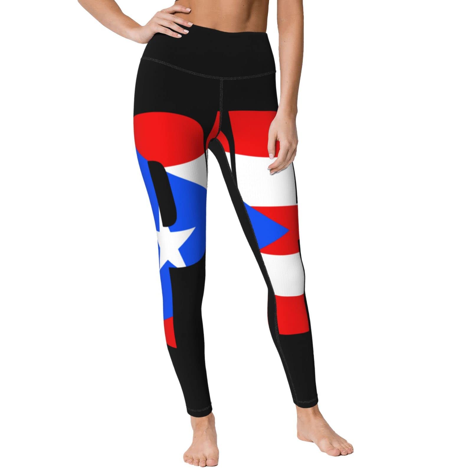 Puerto Rican Flag Women's High Waist Yoga Pants - Capri Leggings for Workout & Lounge - Patriotic Fitness & Casual Wear