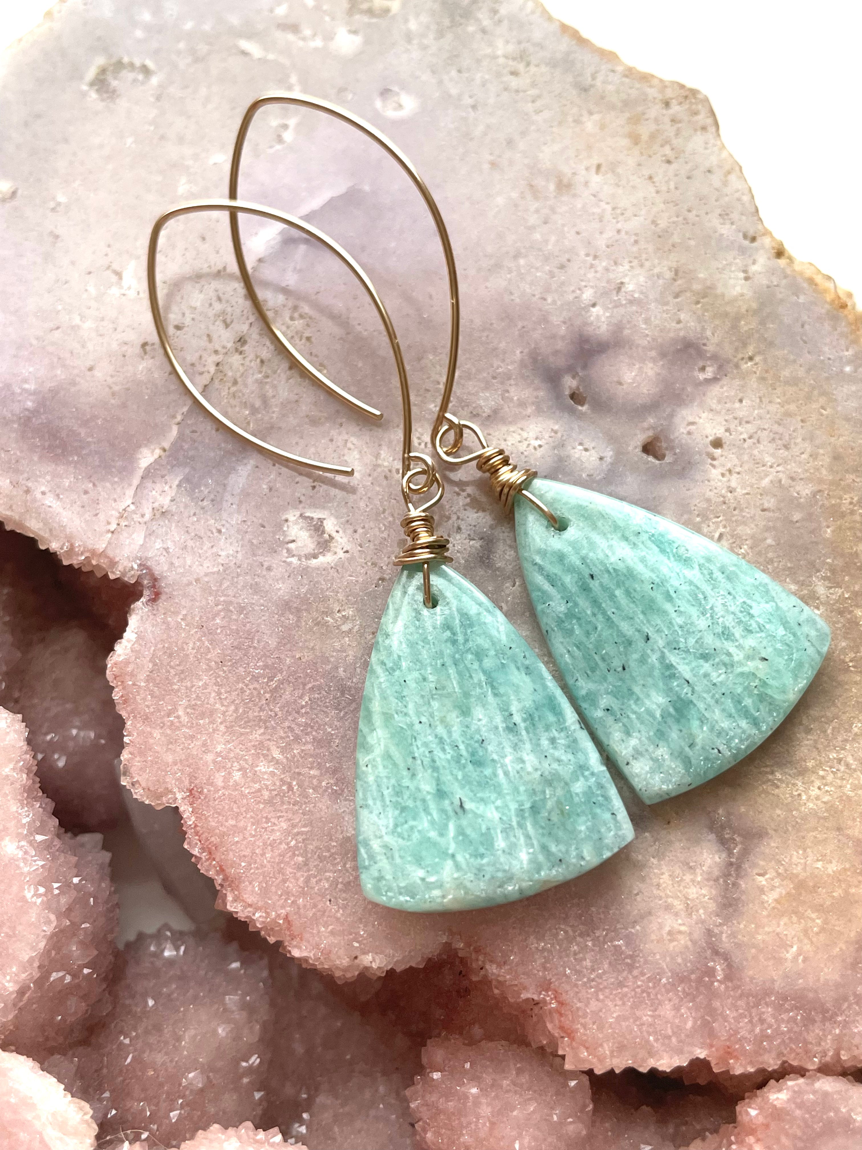 Amazonite Dangle Earrings in Gold Fill - Elegant Boho Jewelry for Women, Perfect for Parties, Weddings & Everyday Wear