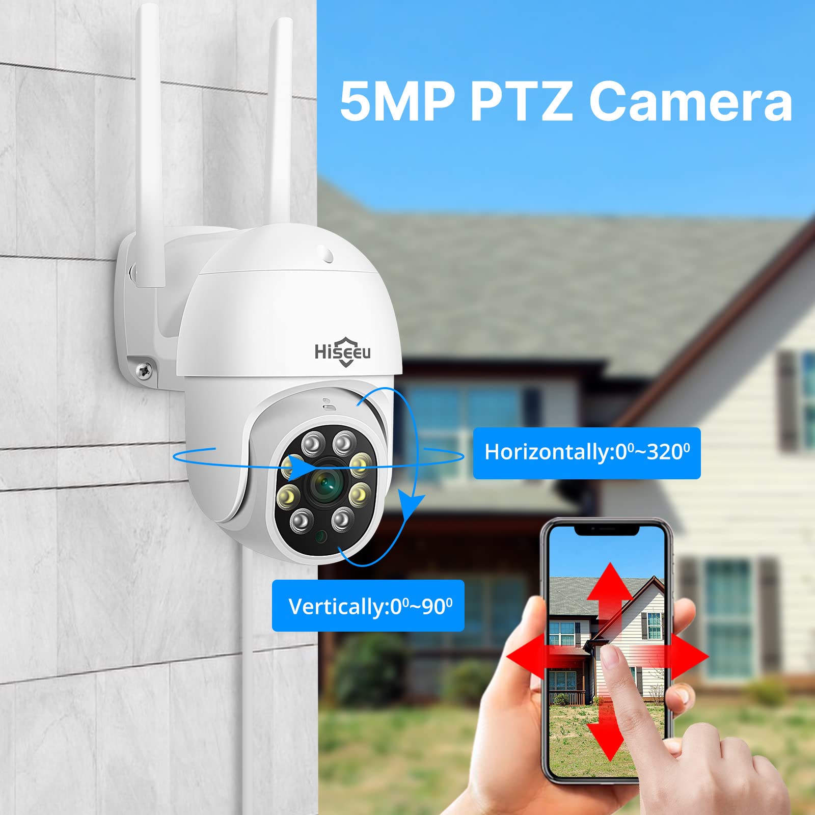 5MP Hiseeu Wireless Outdoor Security Camera System - IP66 Waterproof PTZ & Bullet Cameras with Night Vision, Motion Alerts & 1TB Storage - No Monthly Fees - Ideal for Home, Business & Property Surveillance