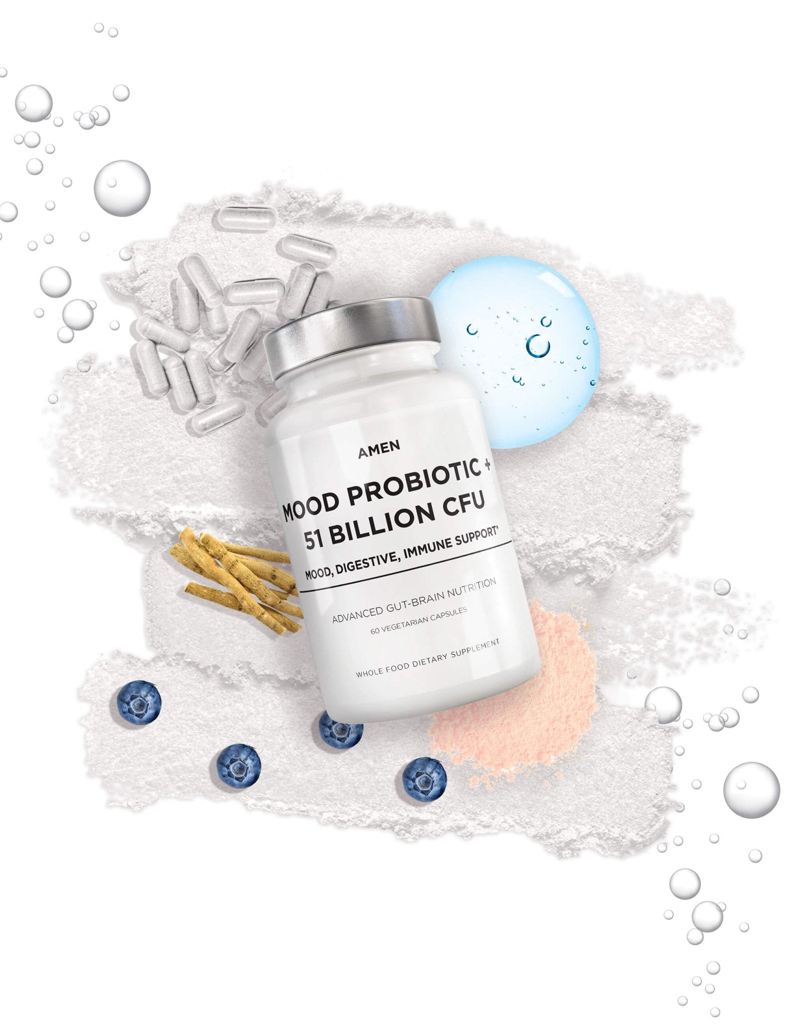Codeage Amen Mood Probiotic Supplement - Stress Relief & Gut Health Support for Women & Men - 60 Vegan Capsules - Promotes Relaxation & Digestive Balance | Perfect for Daily Wellness & Travel