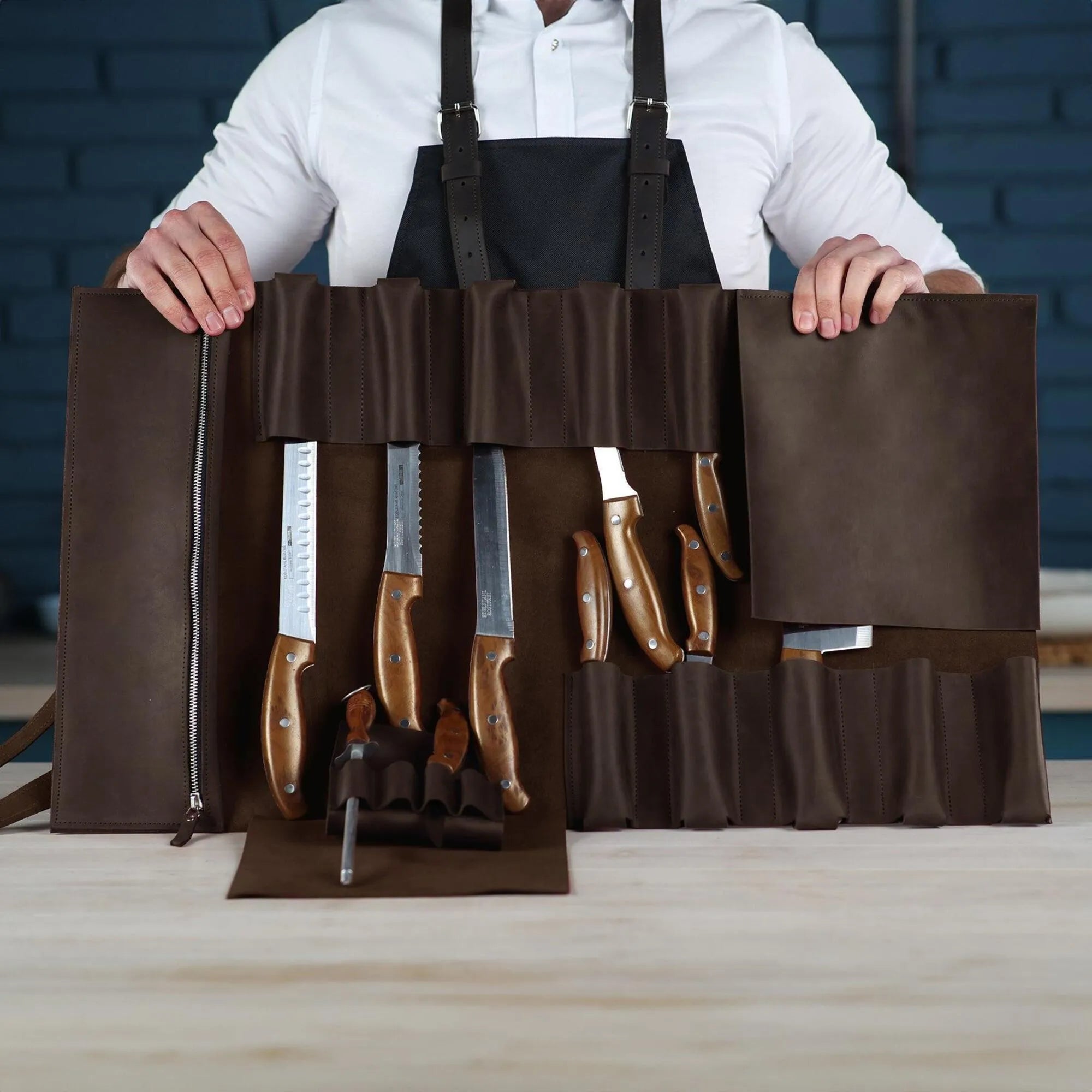 Premium Leather Knife Roll for Chefs & Butchers - Durable Professional Knife Storage Case with 12 Slots - Perfect for Kitchen, Camping & Culinary Gifts
