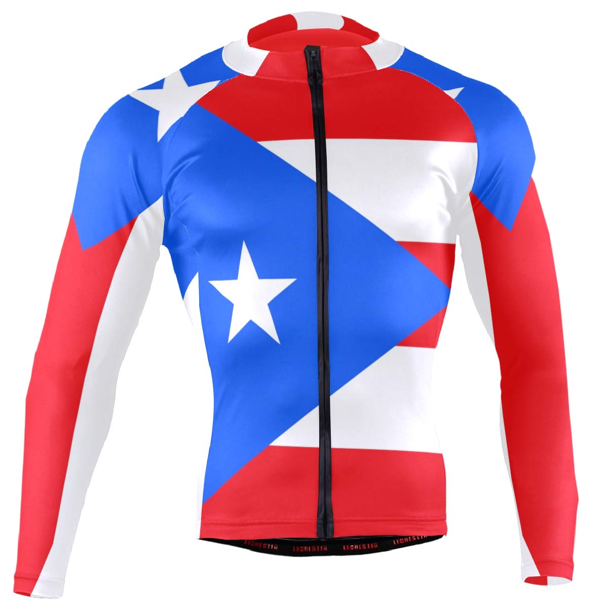 Puerto Rico Flag Men's Cycling Jersey - Long Sleeve Bike Jacket for Road & Mountain Biking - Breathable Performance Shirt for Cycling Enthusiasts & National Pride Supporters