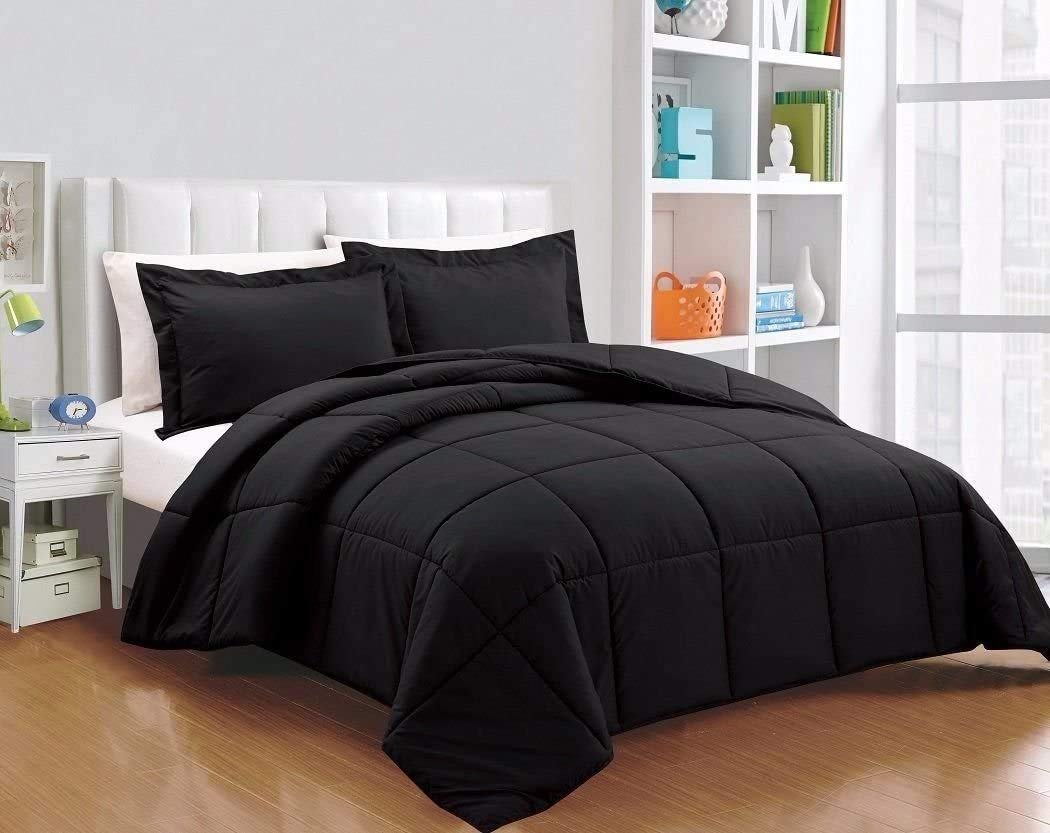 Premium 100% Egyptian Cotton 8-Piece Comforter Set - 600 Thread Count Luxury Bedding (3-Pc Comforter + 4-Pc Sheet Set + 1-Pc Bed Skirt) - California King Size, Black - Perfect for Master Bedrooms & Guest Rooms