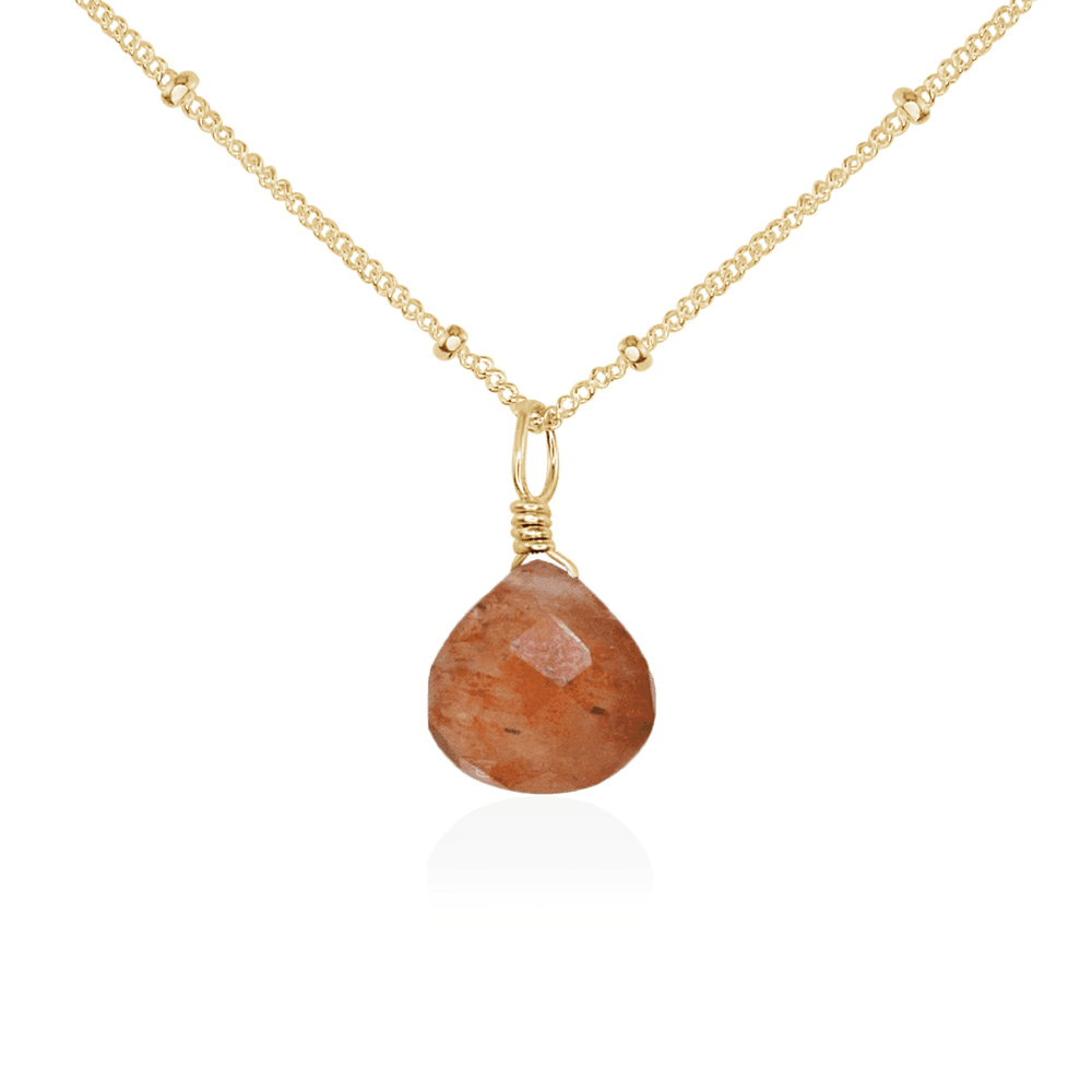 Sunstone Teardrop Crystal Pendant Necklace – Natural Gemstone Jewelry for Women, Healing Crystal Gift for Spiritual Protection & Positive Energy | Perfect for Meditation, Yoga & Everyday Wear