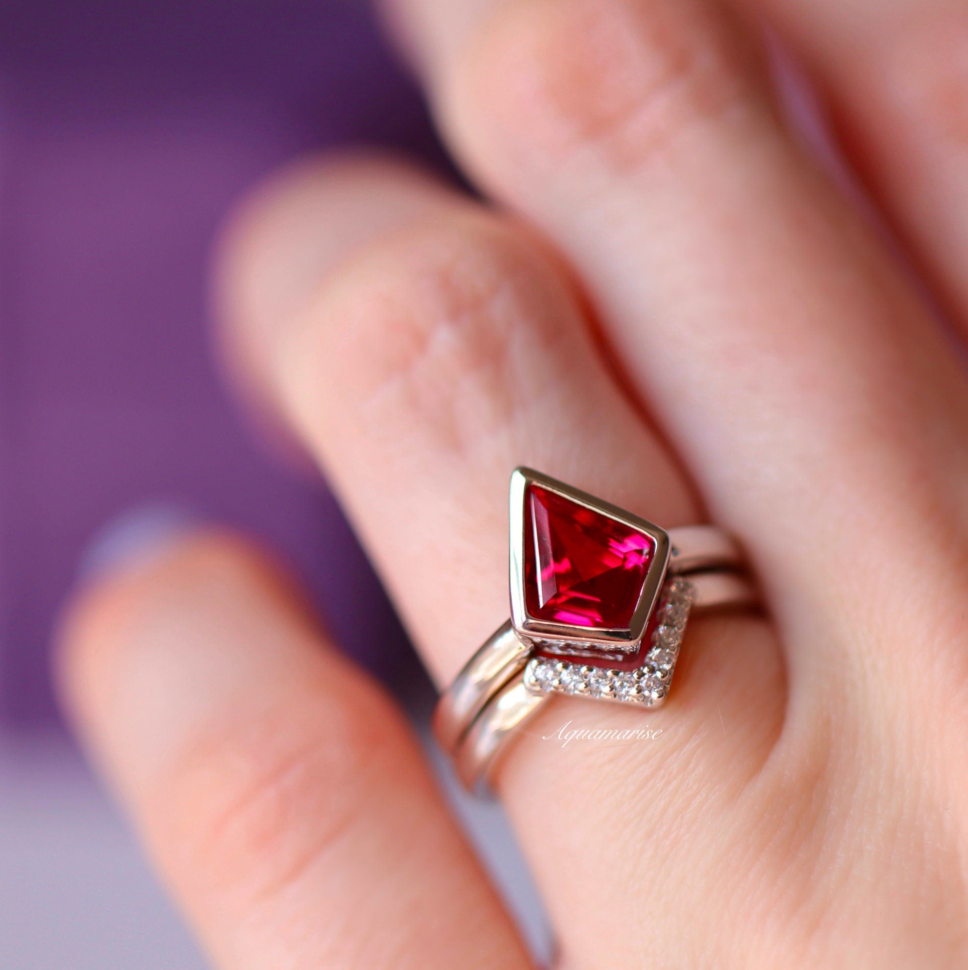 Kite Ruby Ring Set in Sterling Silver - Elegant Jewelry for Women, Gift for Her, Valentine's Day, Anniversary & Special Occasions
