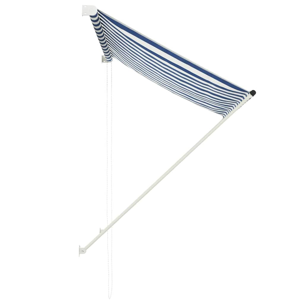 Durable Retractable Awning with Steel Frame - Weatherproof PA Coating & Easy-Clean Polyester Canopy for Patio, Balcony, Garden, or Windows - Blue & White | Perfect for Outdoor Shade, Backyard Relaxation, and Sun Protection