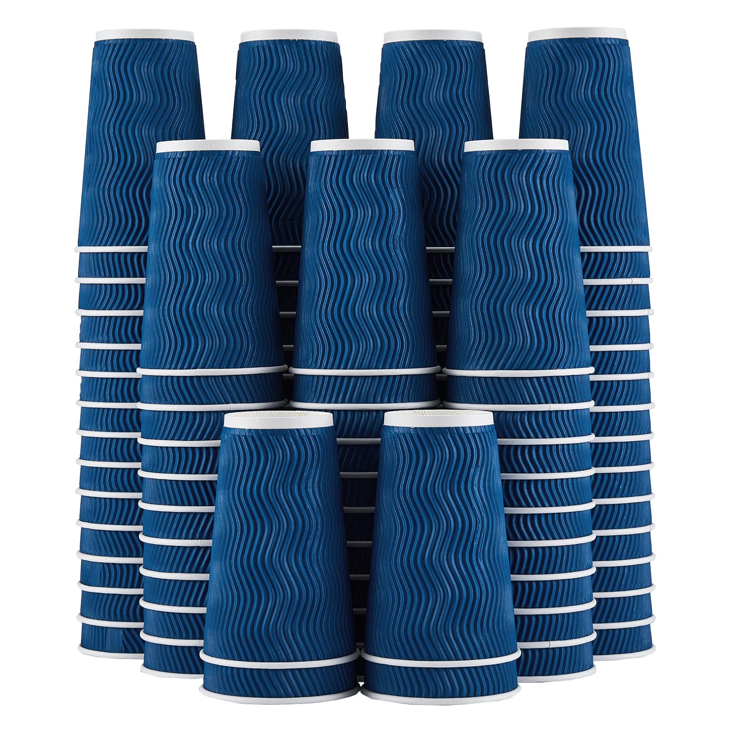 Lamosi 16 oz Disposable Coffee Cups - 90 Pack Insulated Corrugated Paper Cups for Hot & Cold Drinks, Kraft Ripple Wall Design (Navy) - Perfect for Coffee Shops, Offices, Parties and Events