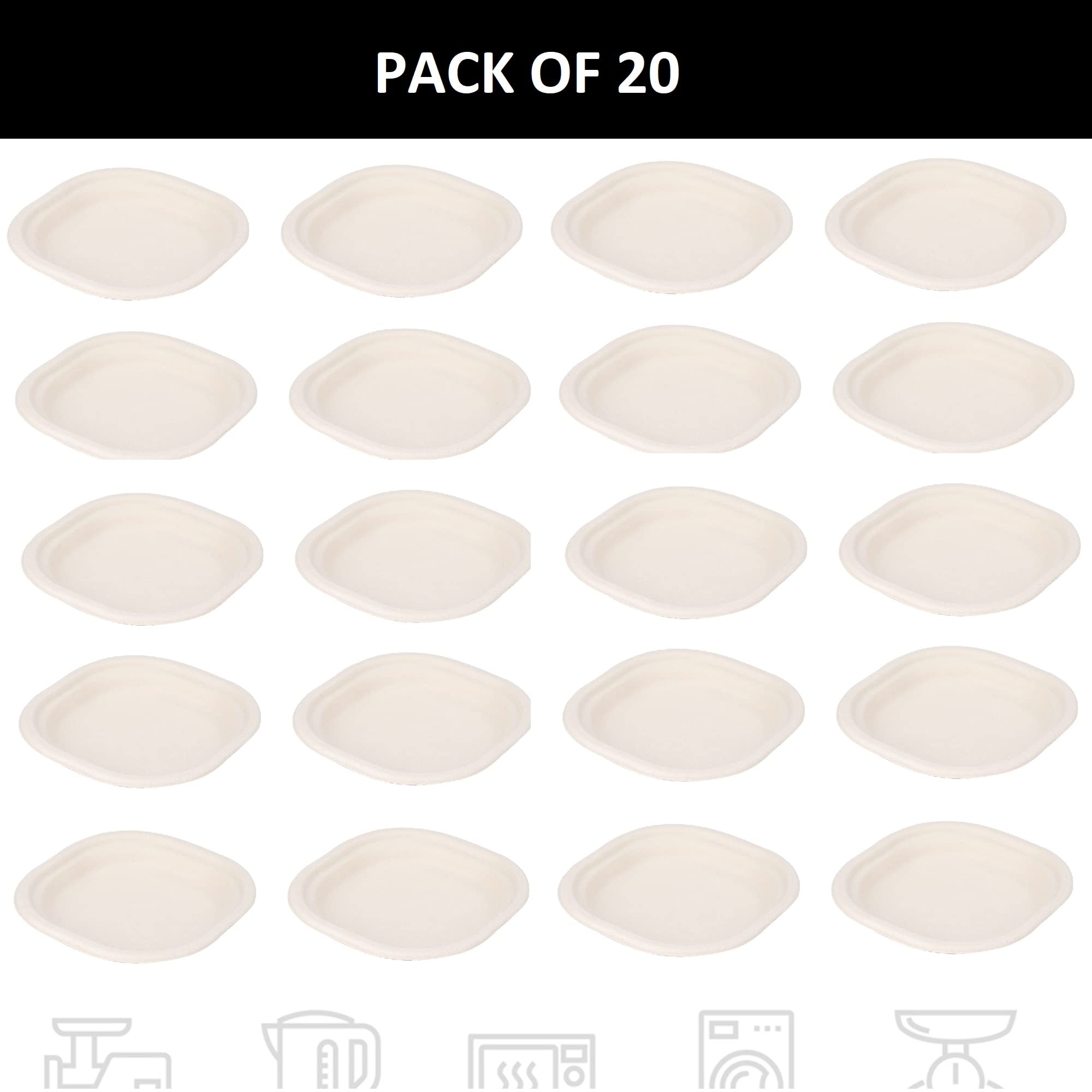 Eco-Friendly Disposable Square Bagasse Plates - 6 Inch, 20 Pack, Beige | Biodegradable & Compostable Dinnerware for Parties, Picnics, and Events