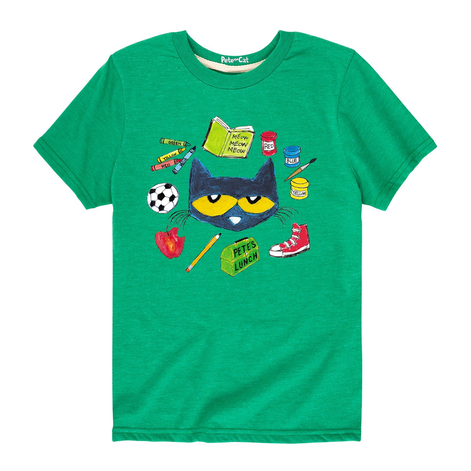 Pete the Cat Toddler Short Sleeve T-Shirt with School Supplies - Cute Cartoon Graphic Tee for Boys & Girls - Perfect for Preschool, Daycare & Playtime