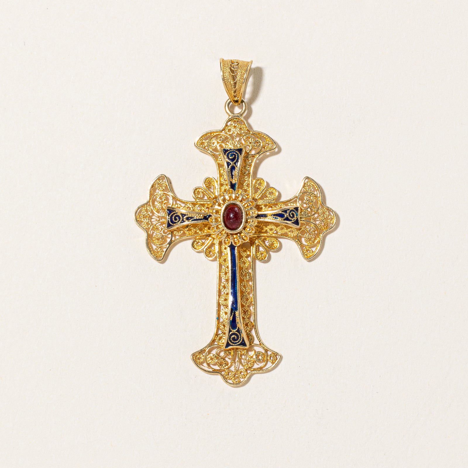 18K Yellow Gold & Enamel Cross Pendant Necklace - Religious Jewelry for Women & Men - Perfect for Gifts, Baptism, Church & Everyday Wear