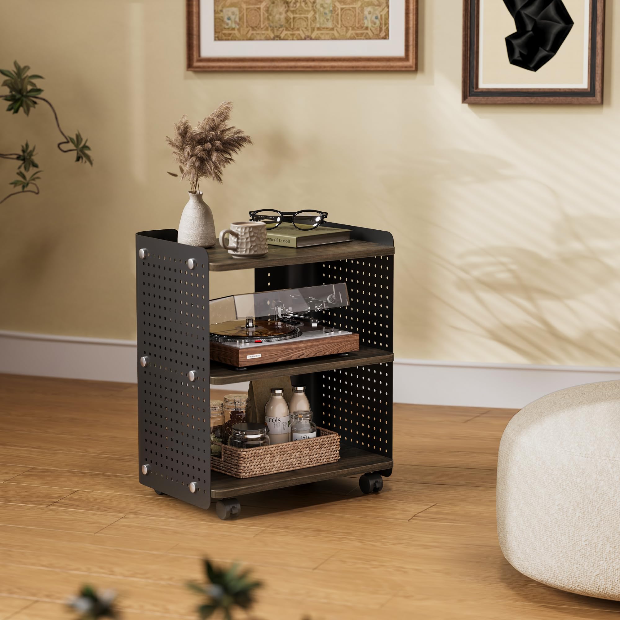 Heavy Duty 3D Printer Stand with Adjustable Shelf & Wheels - 22x18 Inch Rolling Printer Cart, 3 Tier Pegboard Storage Organizer for Home Office - Perfect for 3D Printing Workspace & Craft Room Organization