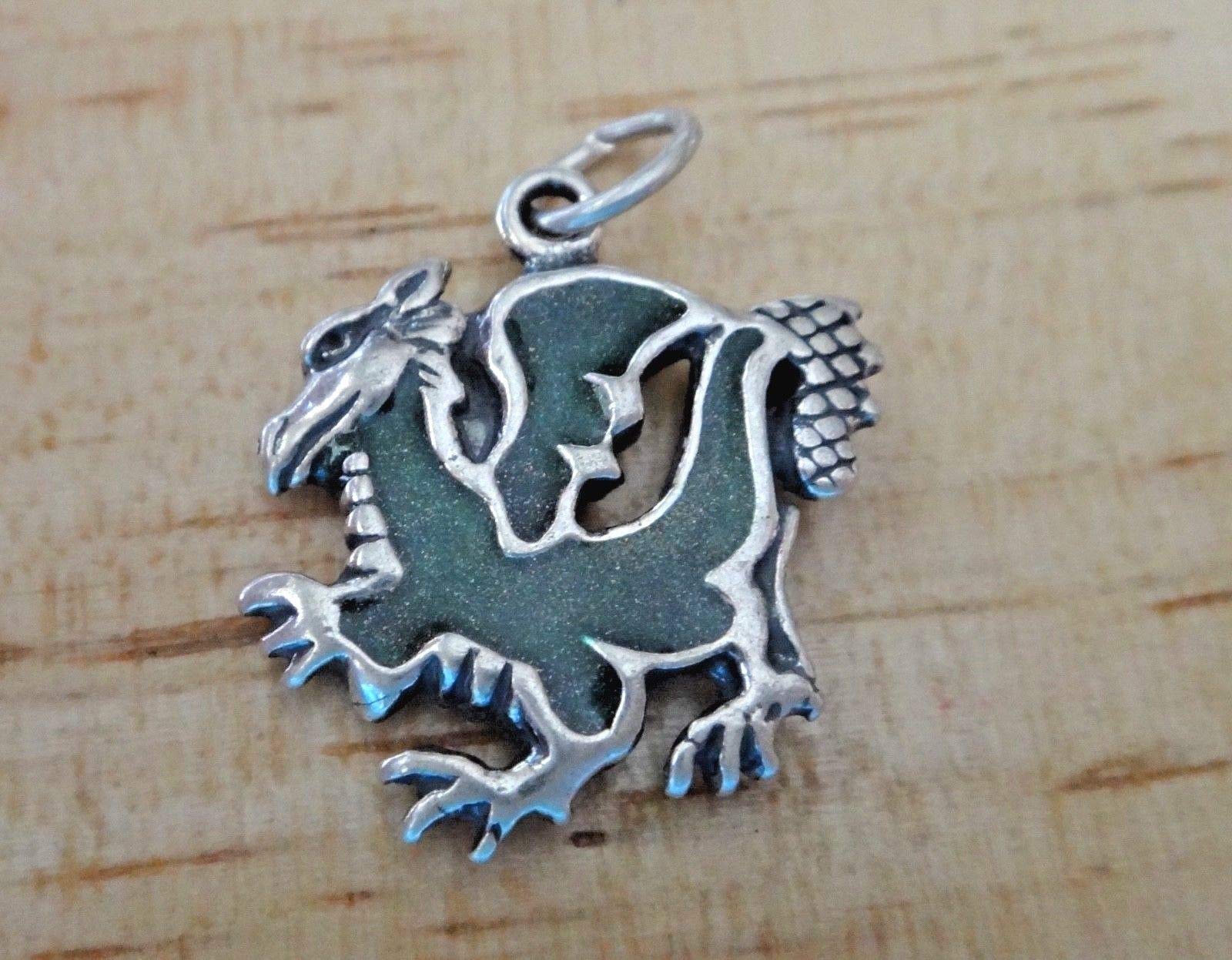 Sterling Silver Green Chinese Dragon Charm Pendant - Elegant Jewelry for Necklace, Gift, and Special Occasions