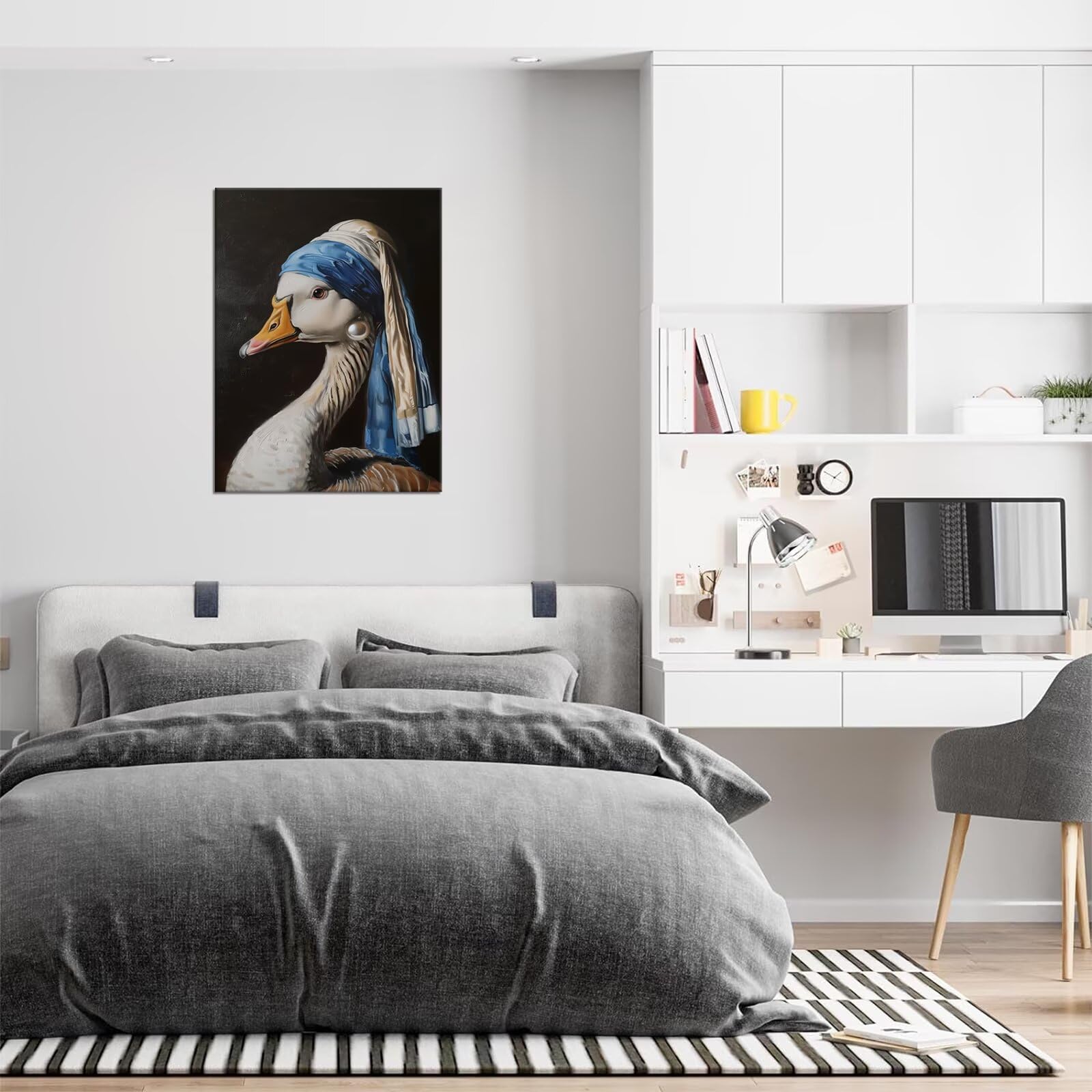 Mona Lisa Duck Canvas Wall Art - Funny Animal Painting for Bathroom & Living Room Decor