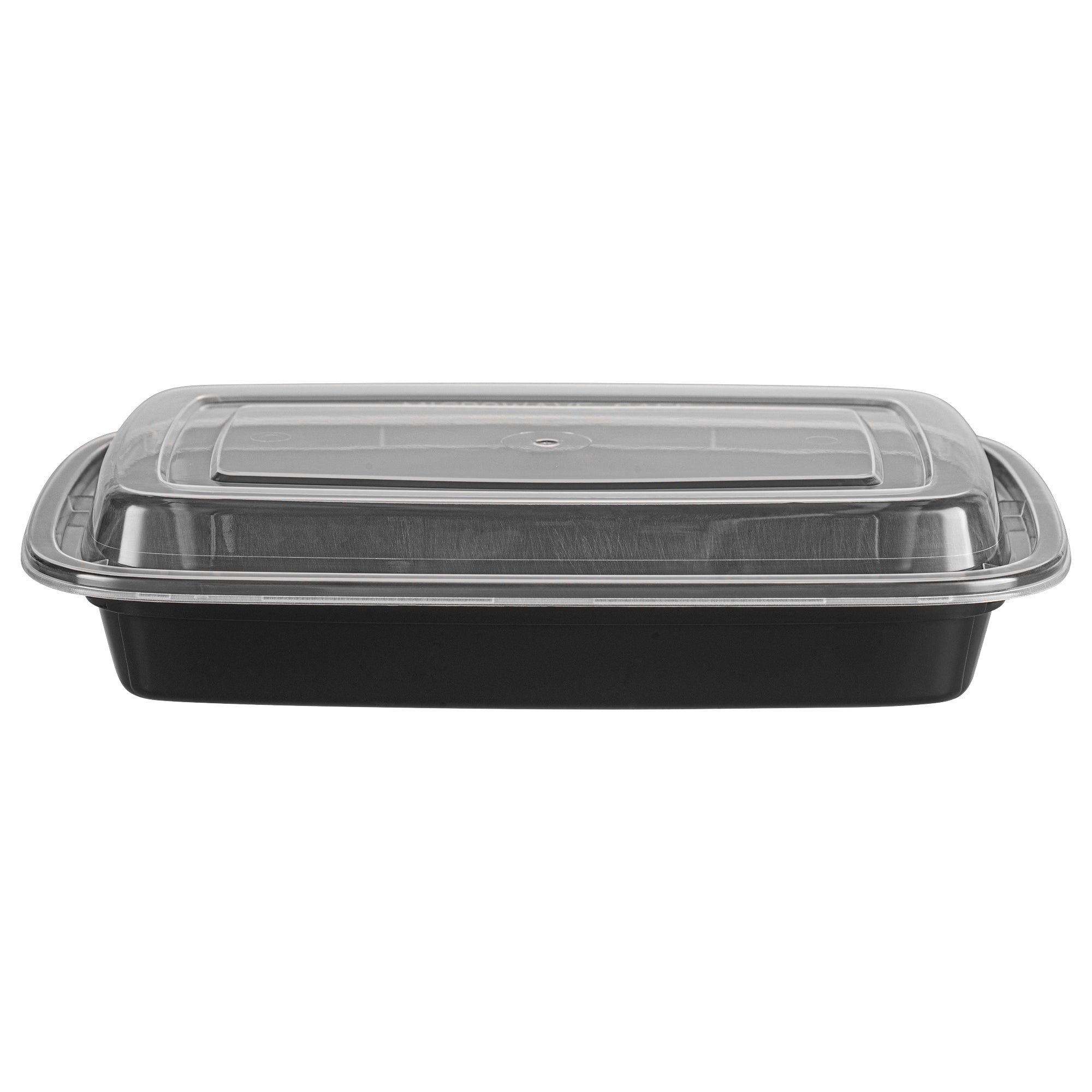 16 oz Black Rectangle Plastic Food Storage Container with Clear Lid - Microwave Safe (7.75