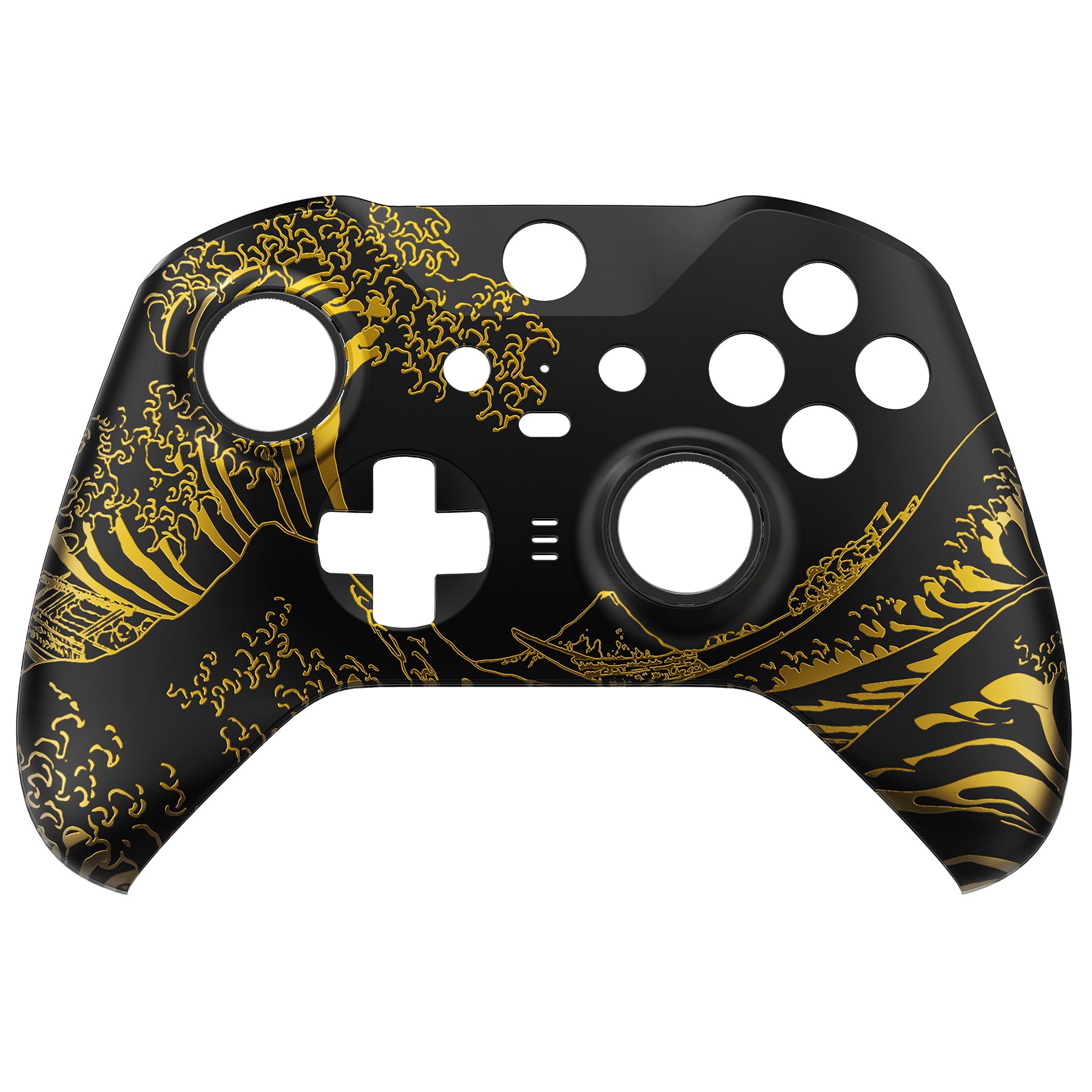 eXtremeRate Gold Black Replacement Front Housing Shell Case with Accent Rings for Xbox One Elite Series 2 & Elite 2 Core Controller (Model 1797) - The Great Wave Off Kanagawa Design - Perfect for Gaming Enthusiasts & Custom Controller Mods