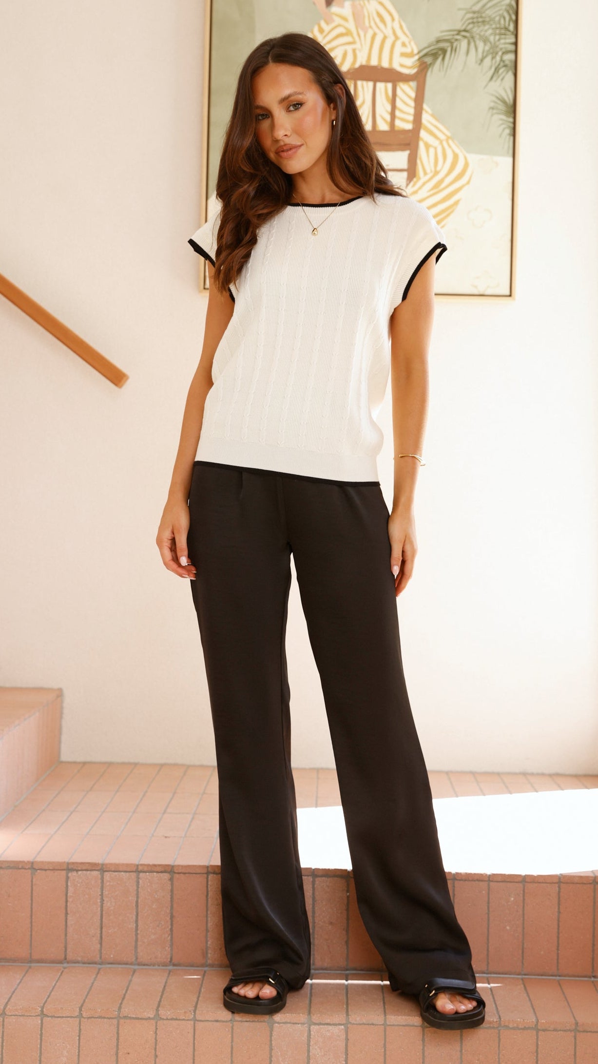 Adana Contrast Top - White & Black Women's Fashion T-Shirt for Casual Wear & Street Style Outfits