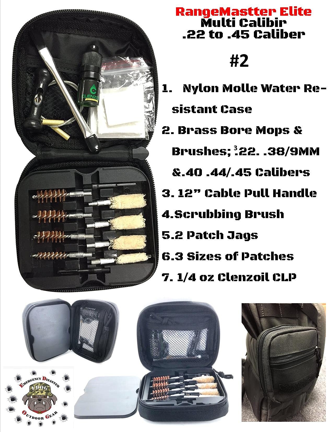 RangeMaster Elite EDC Bag Gun Cleaning Kit for Beretta 92 - Includes Schematic Mat (Exploded View), Hoppes No.9 Gun Oil, Solvent, Patches & Clenzoil CLP - 10-Piece Firearm Maintenance Set for Handgun Cleaning & Range Day Essentials